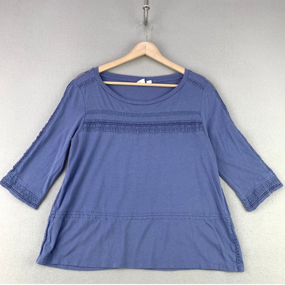 Gap Crochet Blouse Women Small Blue Boho Scoop Neck Cotton Crewneck